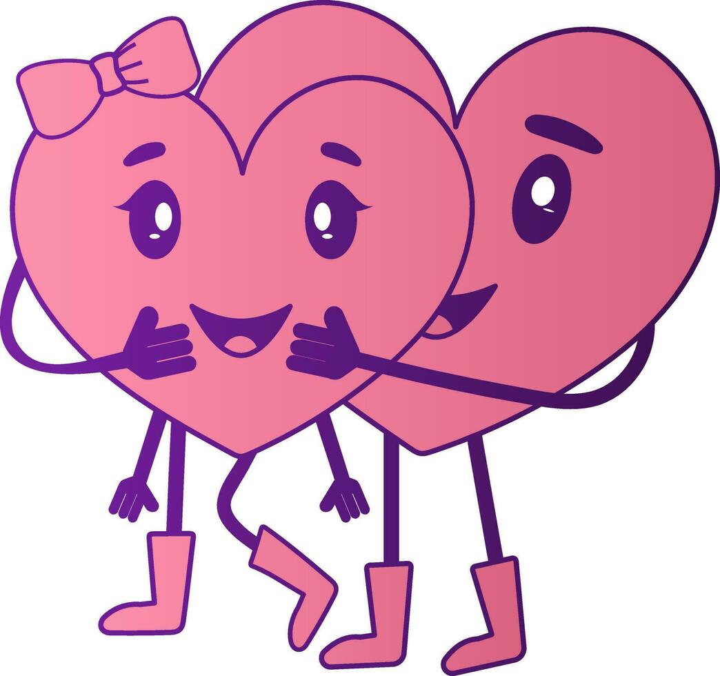 Cute Heart Couples Hugging Each Other In Pink And Purple Color. vector