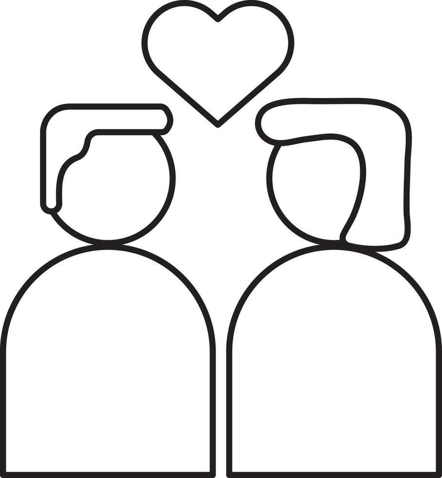 Couple Character Icon In Black Outline. vector