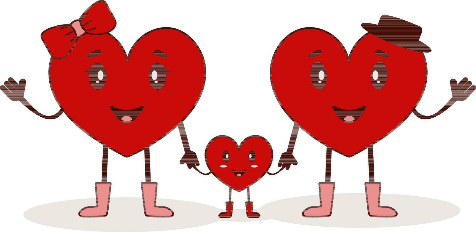 Cartoon Family Hearts Character In Red And Brown Color. vector