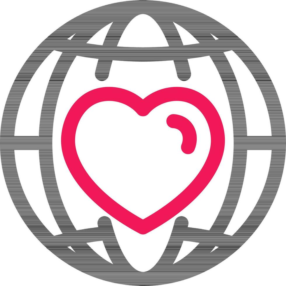 Globe with Heart Icon in Line Art. vector
