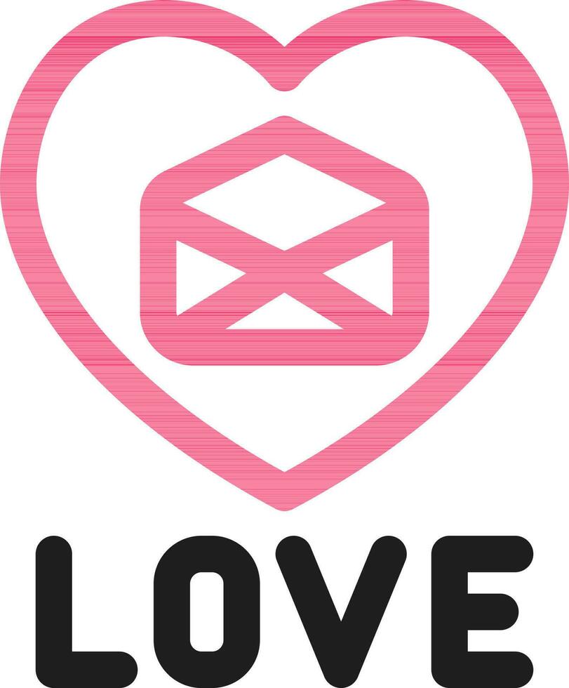 Love Text with Heart and Envelope Line Icon in Pink and Black Color. vector