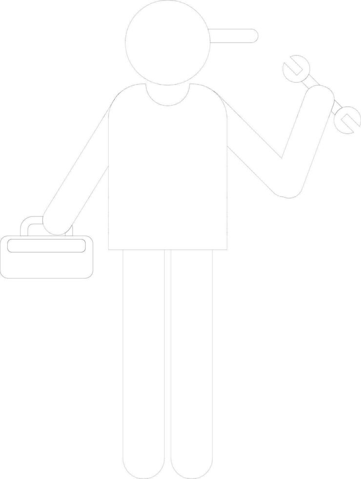 Character of faceless man holding bag and wrench. vector
