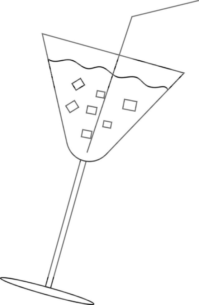 Black line art cocktail glass with straw. vector