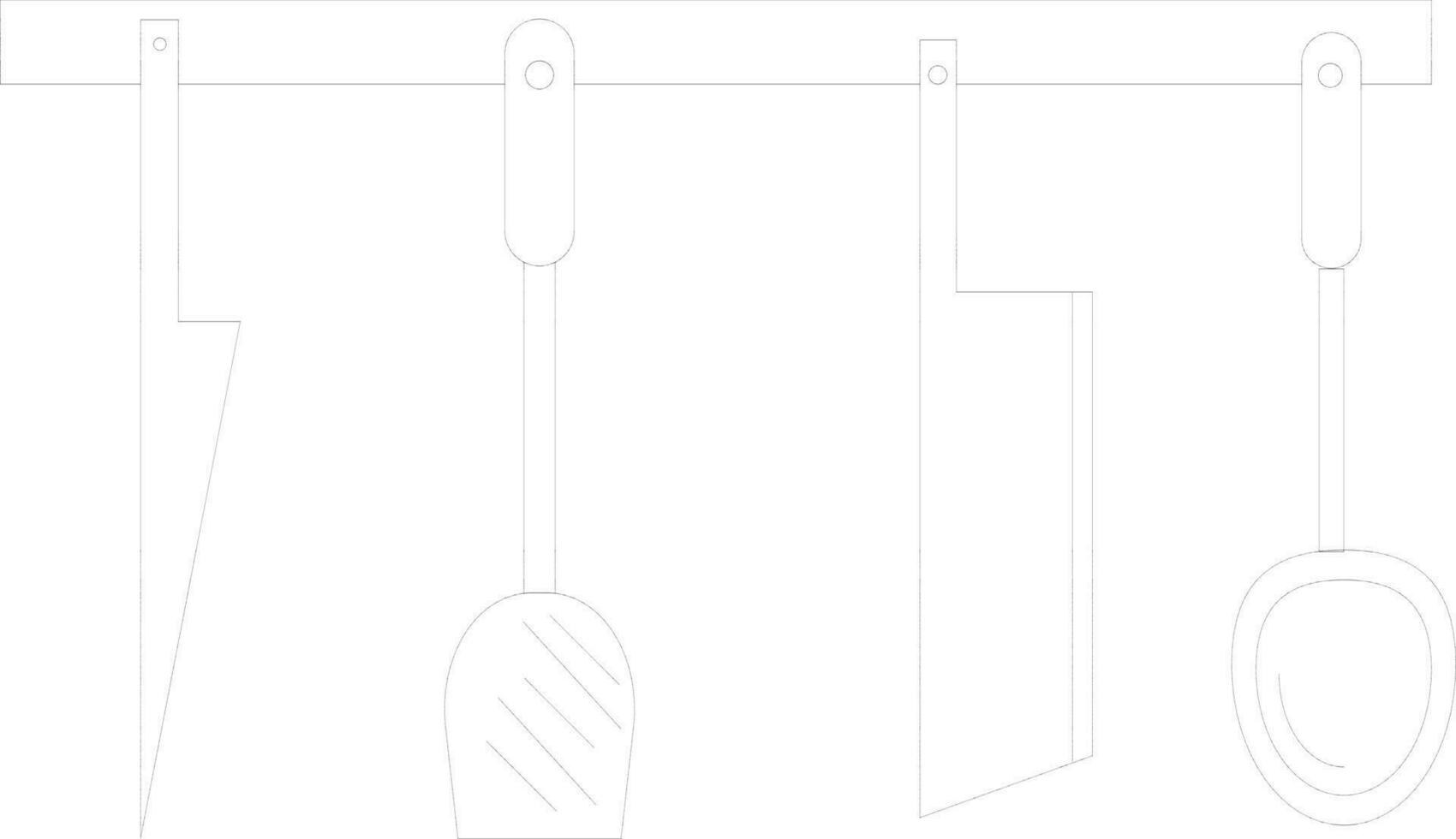 Cooking spoon and knife in black line art illustration. vector