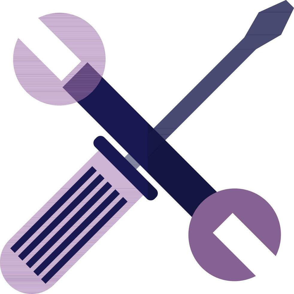 Purple wrench with screwdriver in flat style. vector