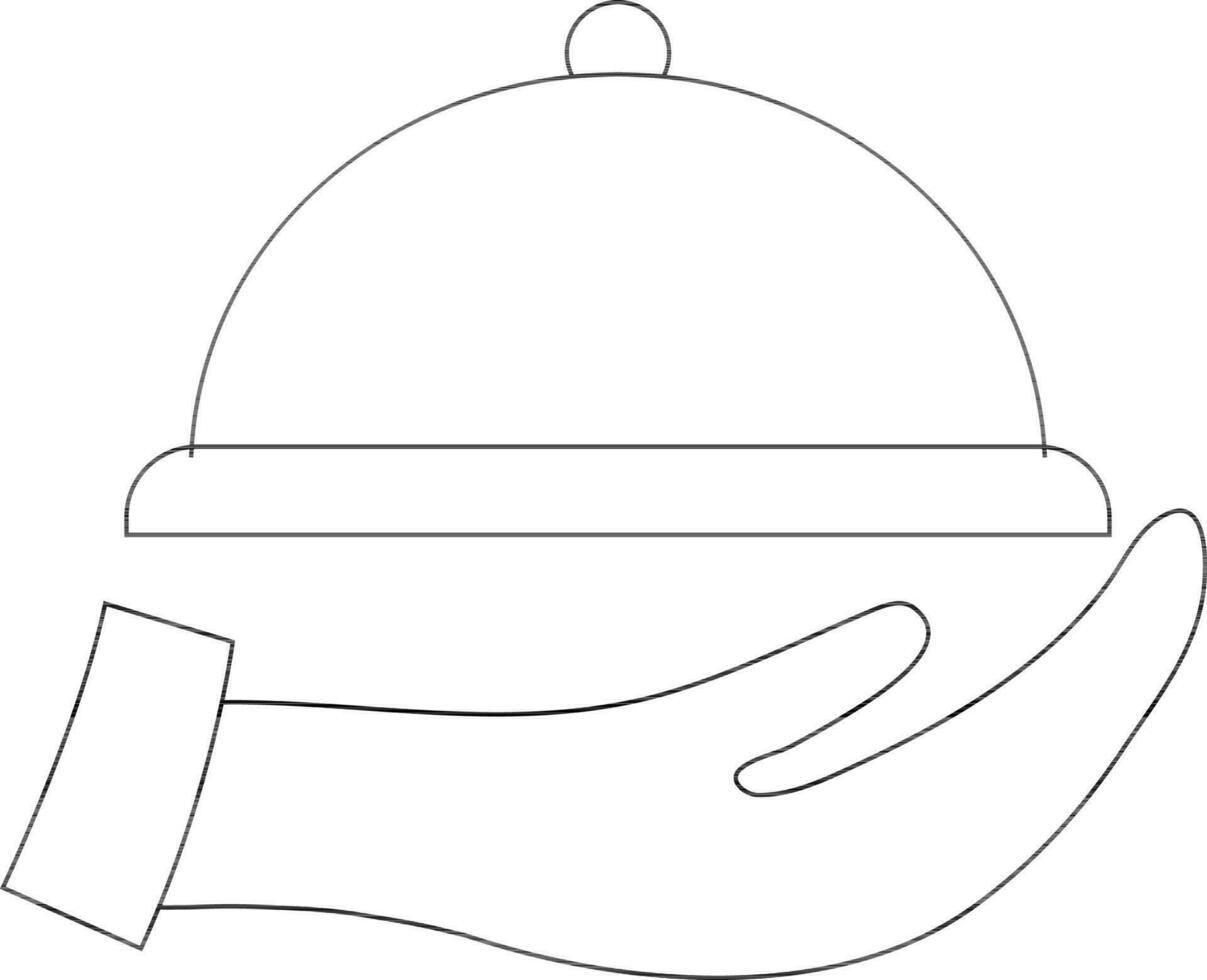 Black line art hand holding serving tray. vector