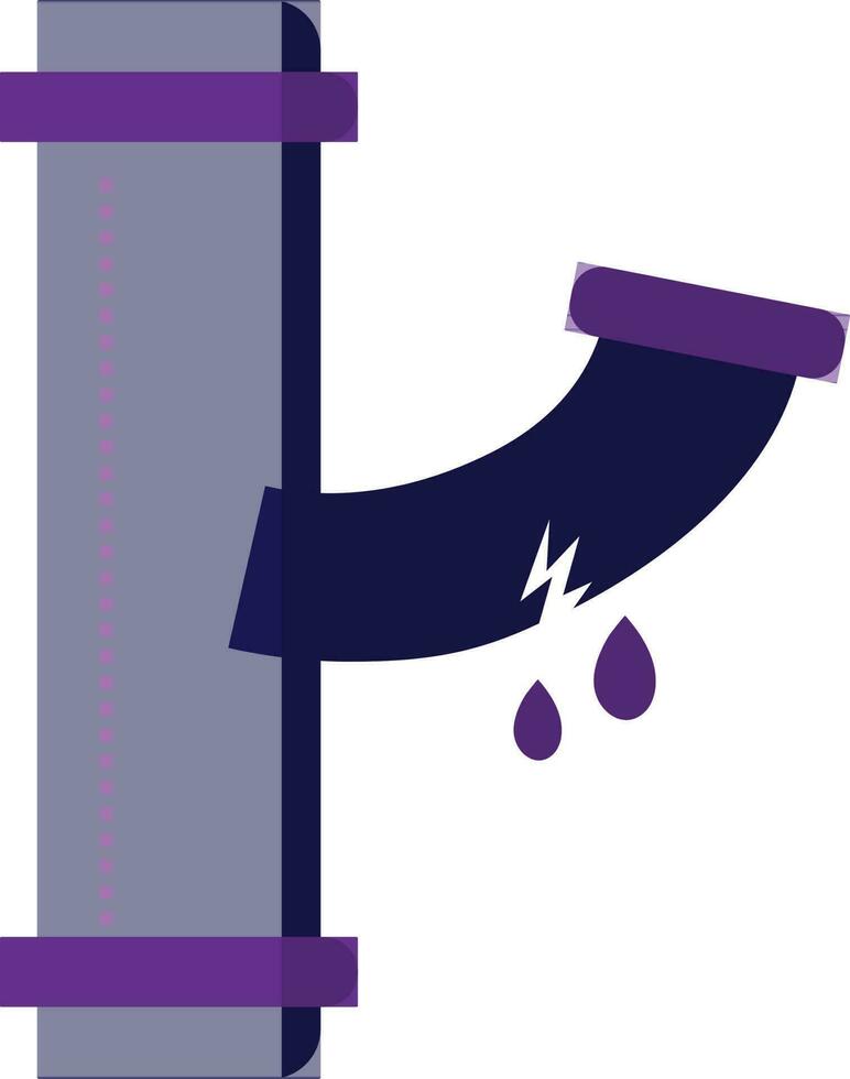 Leakage water pipe line in purple color. vector