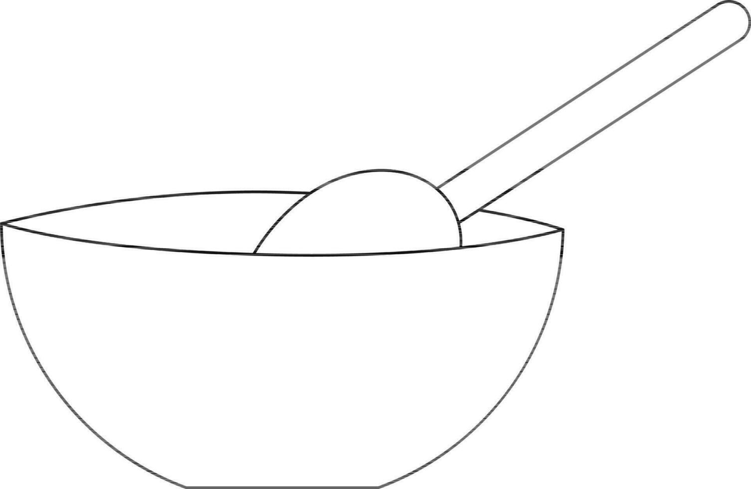 Black line art illustration of spoon in bowl. vector