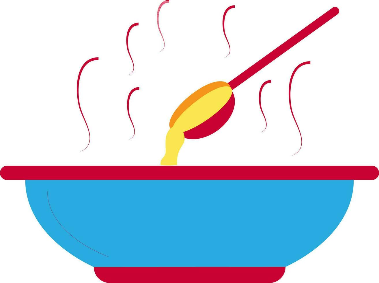 Blue hot bowl with spoon in flat style. vector