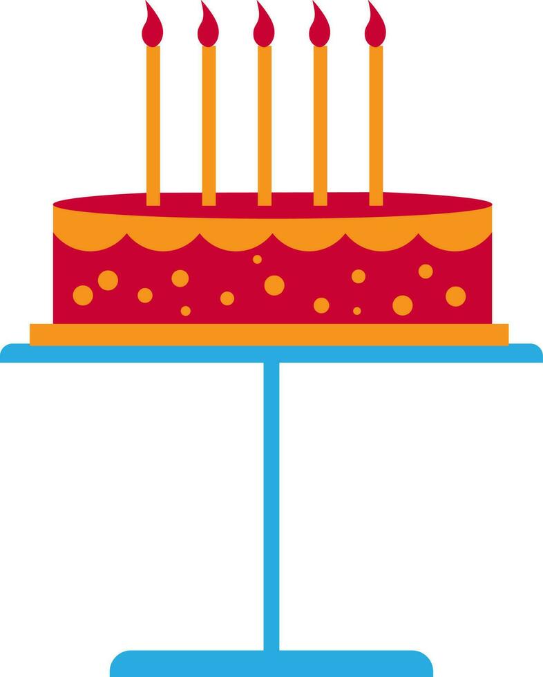 Decorated cake with burning candles. vector