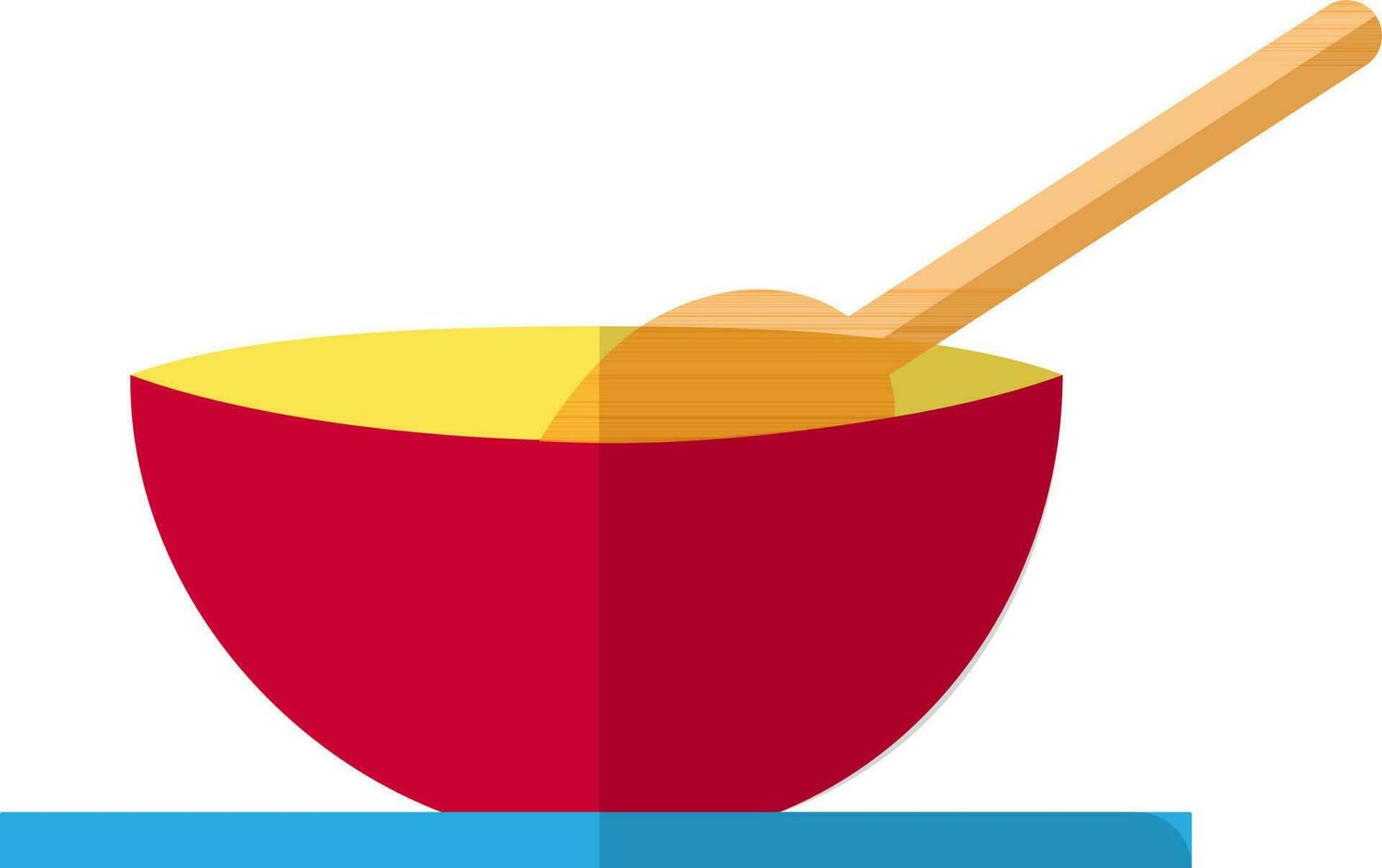 Orange spoon in red bowl. vector