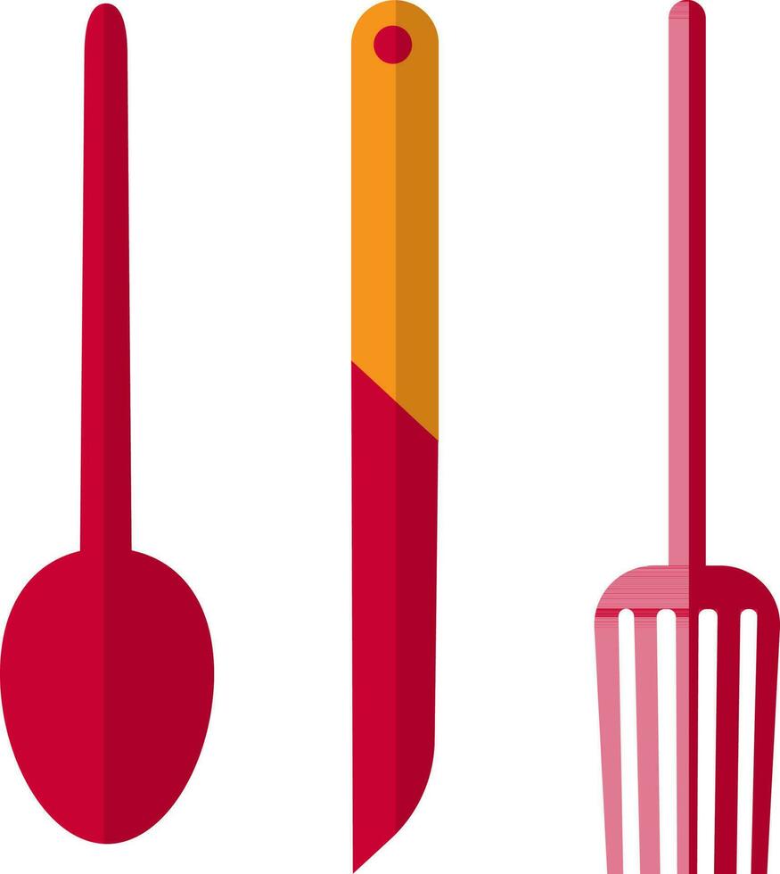 Red and orange knife, fork and spoon on white background. vector