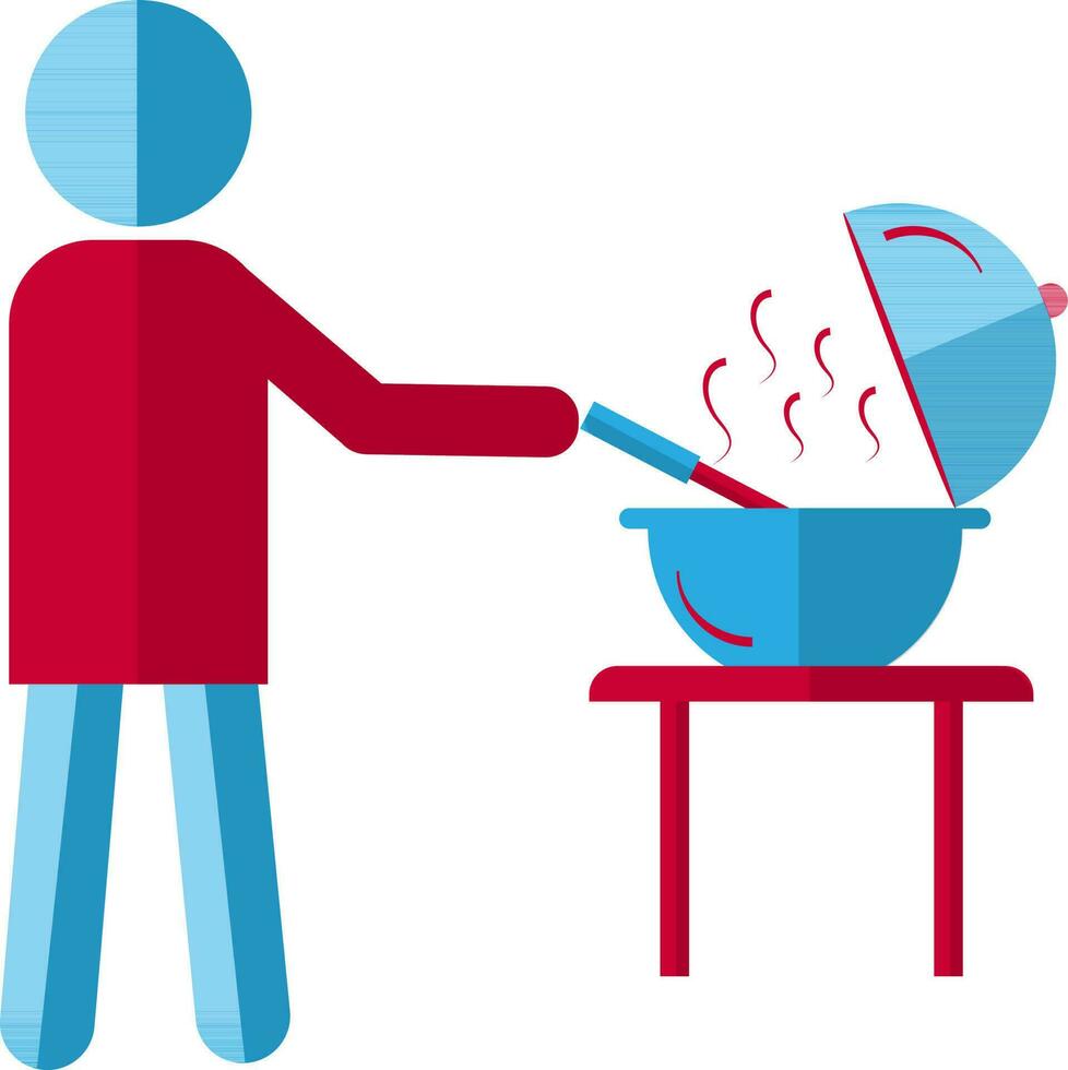 Character of faceless man cooking food in casserole pan. vector