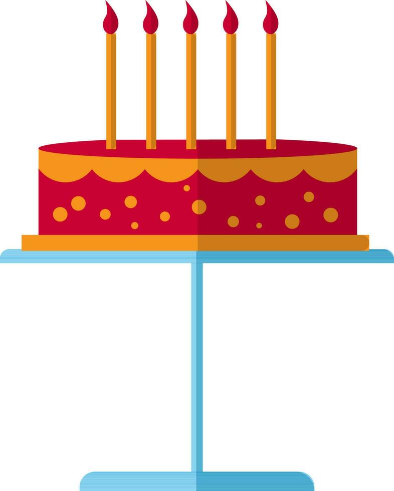 Decorated cake with burning candles. vector