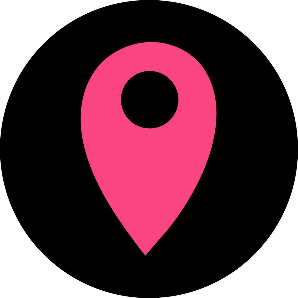 Pink map pin point on black circle. vector