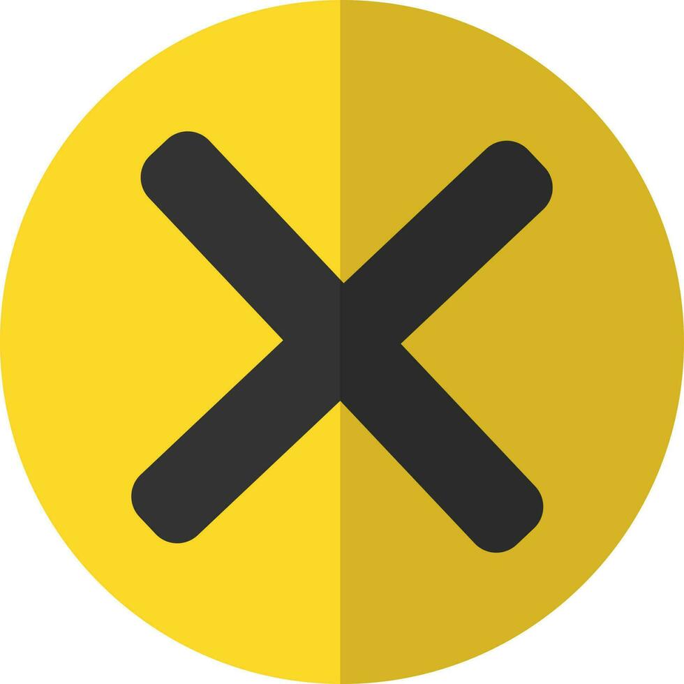 Gray wrong mark sign on yellow circle. vector