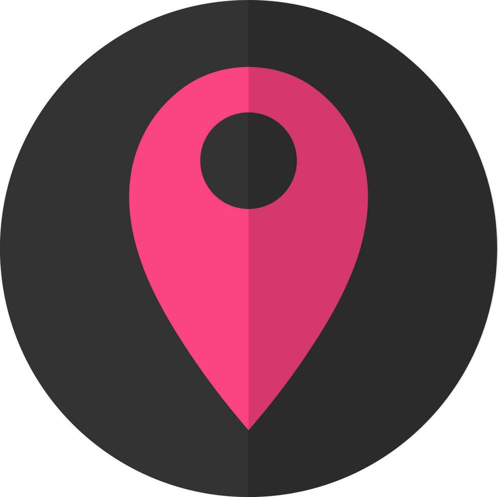 Pink map pin point on black circle. vector