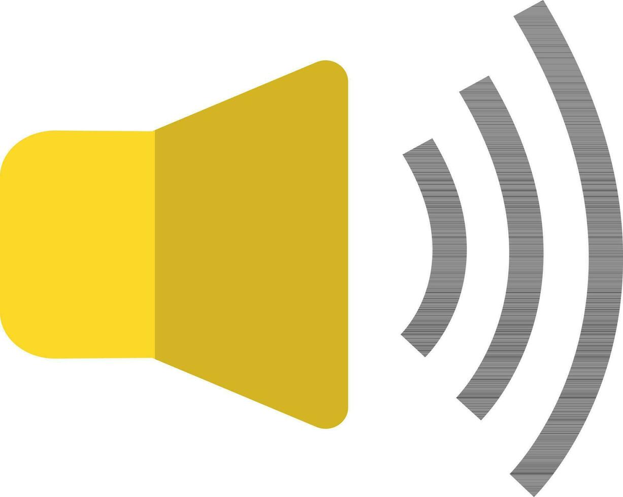 Yellow megaphone with gray rays on white background. vector