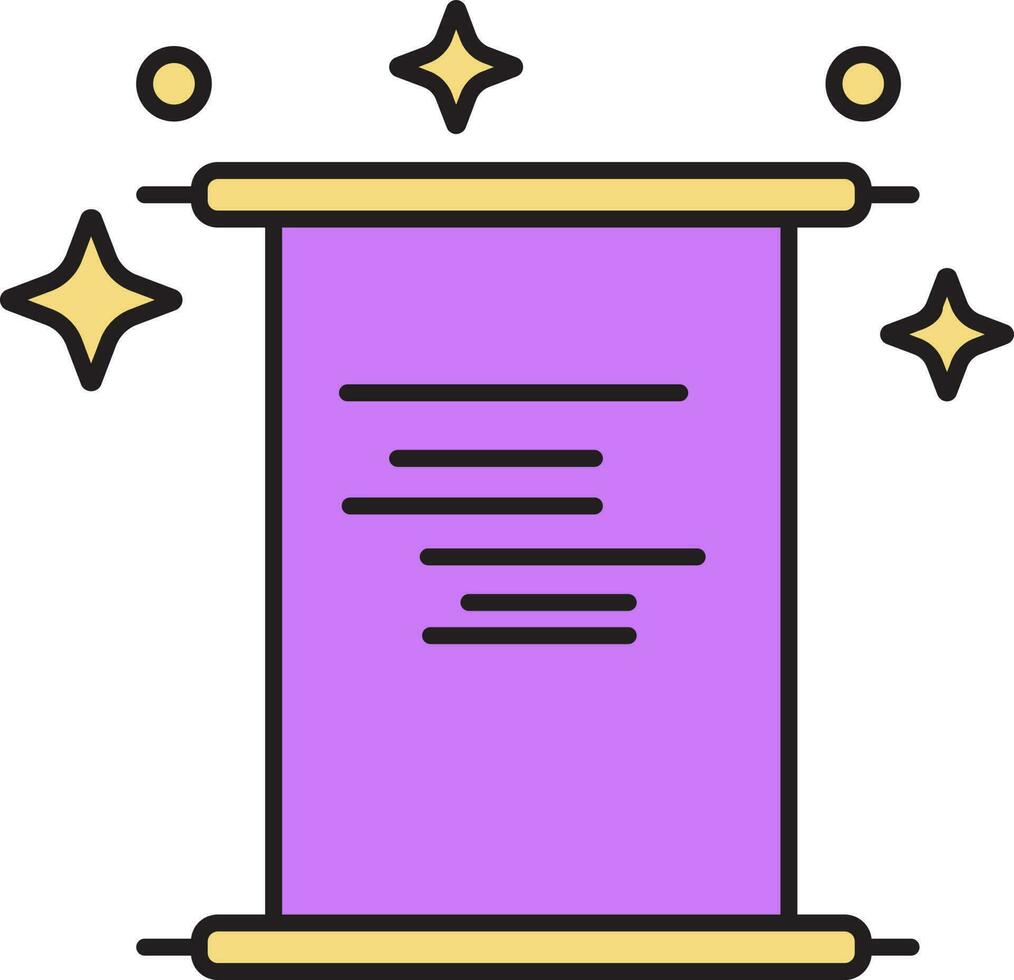 Magic Scroll Paper Icon In Purple And Yellow Color. vector