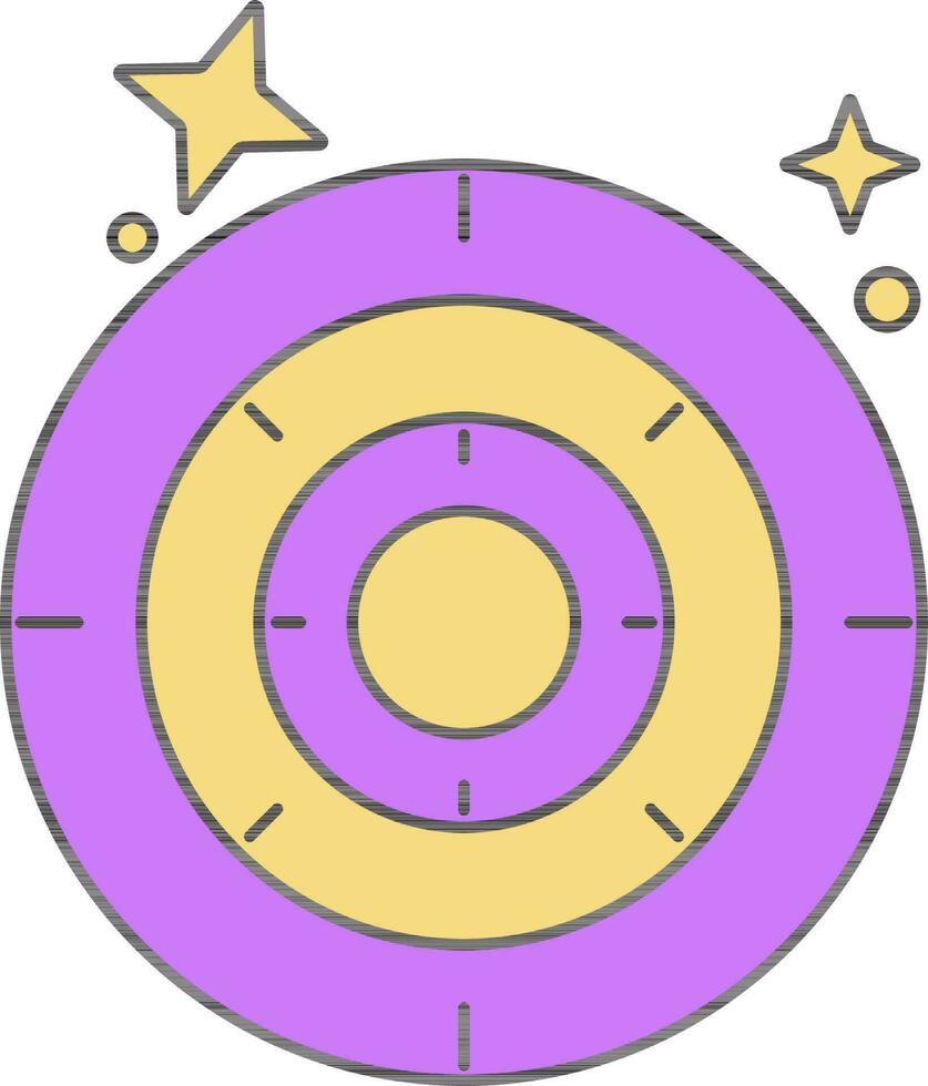 Dartboard Icon In Purple And Yellow Color. vector