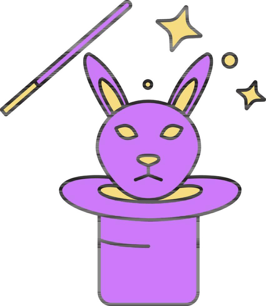 Magic Hat With Bunny Icon In Purple And Yellow Color. vector