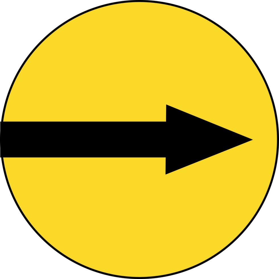 Black right arrow sign in yellow circle. vector