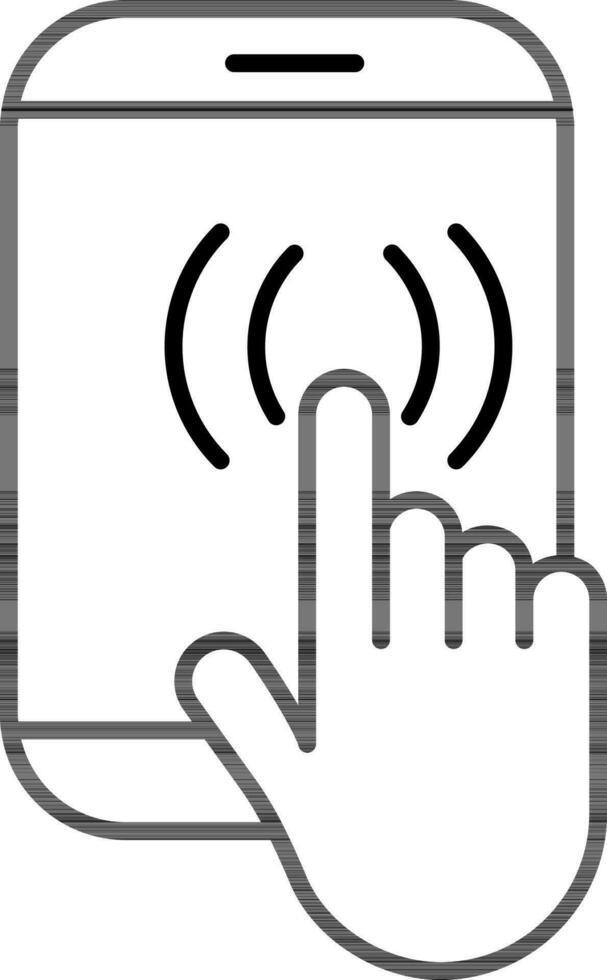 Hand Touch Smartphone Screen Icon in Line Art. vector