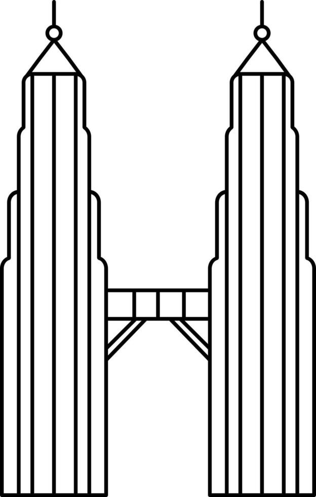 Black Outline Petronas Twin Tower Icon on White Background. vector