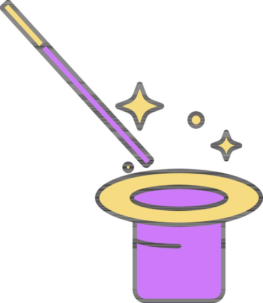 Magic Hat With Wand Icon In Purple And Yellow Color. vector