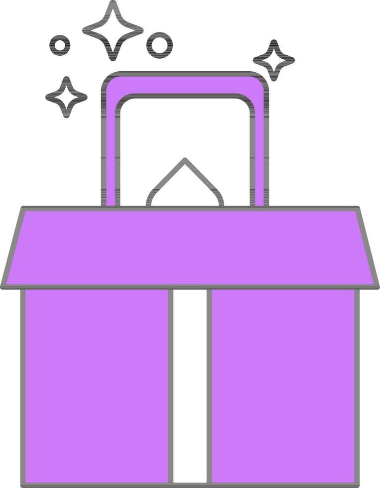 Isolated Magic Box Icon In Purple And White Color. vector