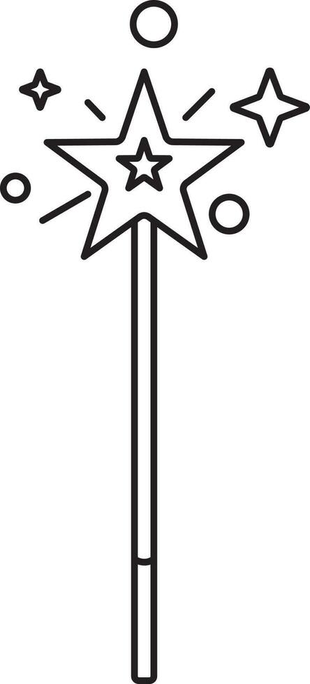 Magic Stick Icon In Black Line Art. vector