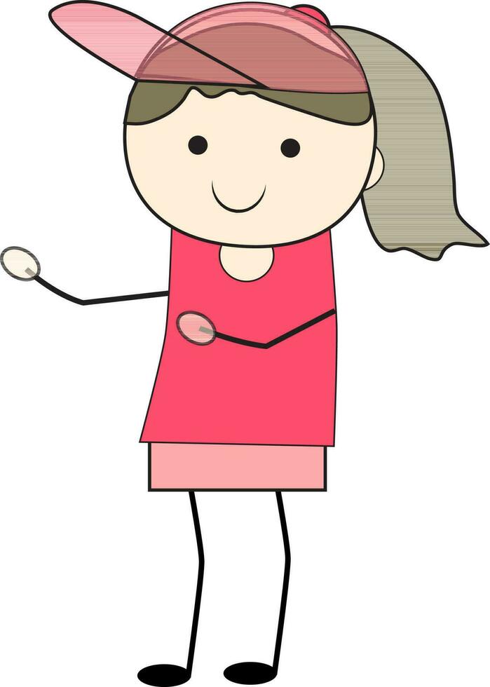 garabatear personaje de un niña vistiendo sombrero. vector