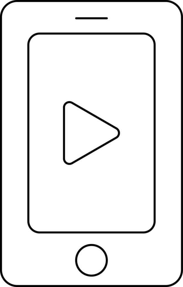 Black Line Art Video Play In Smartphone Icon. vector