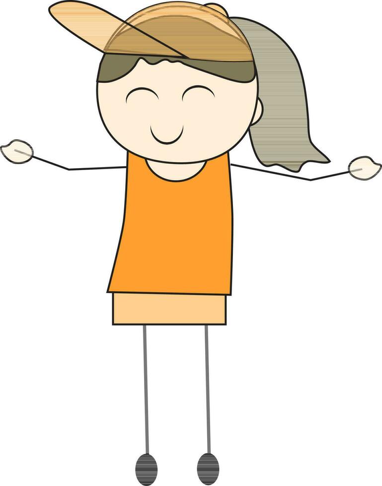 Cute doodle character of happy girl. vector