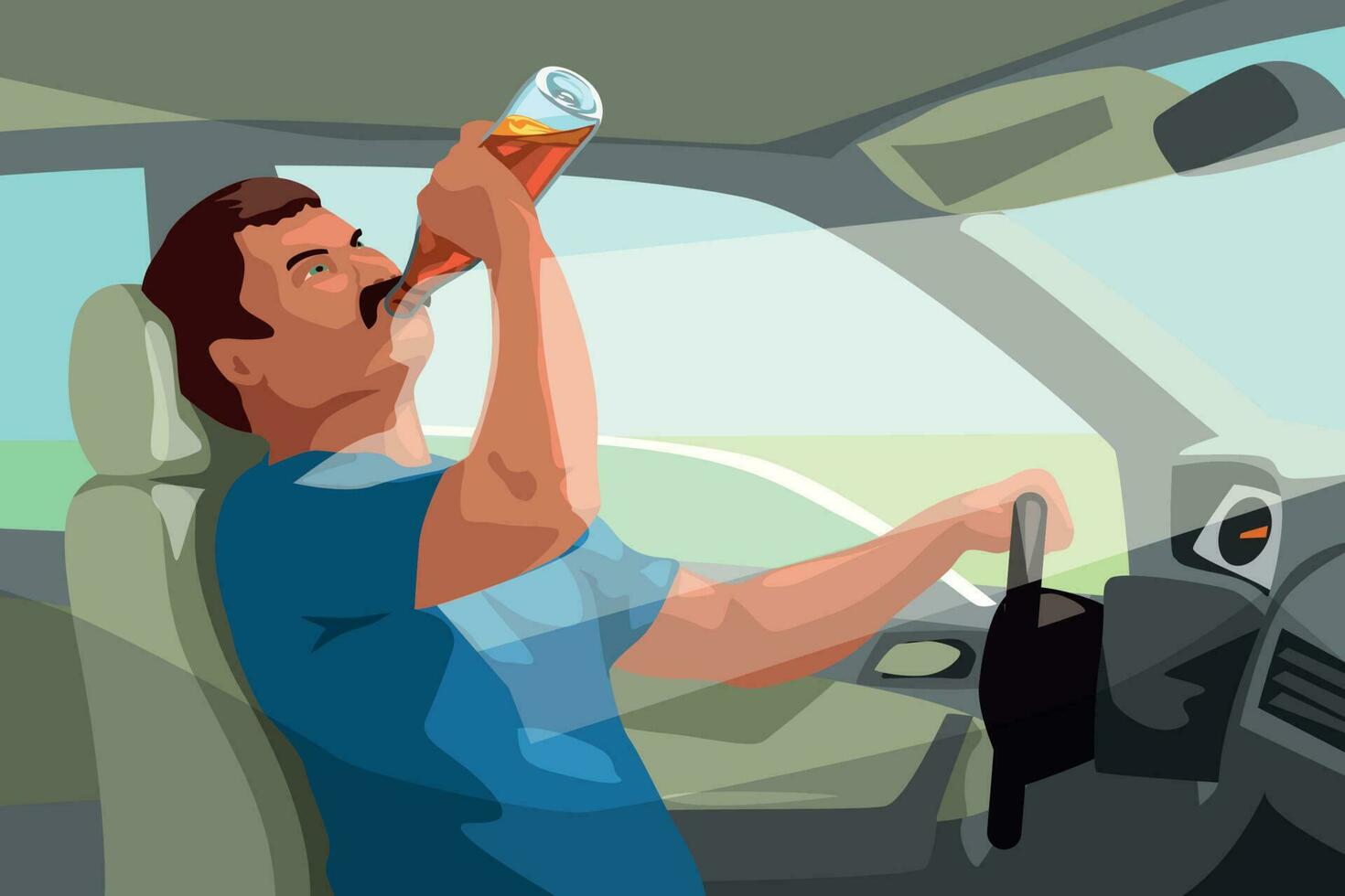 driver drinking strong alcohol by the wheel vector