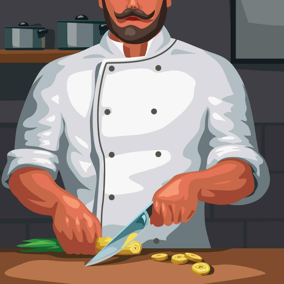 professional male chef at work in kitchen vector