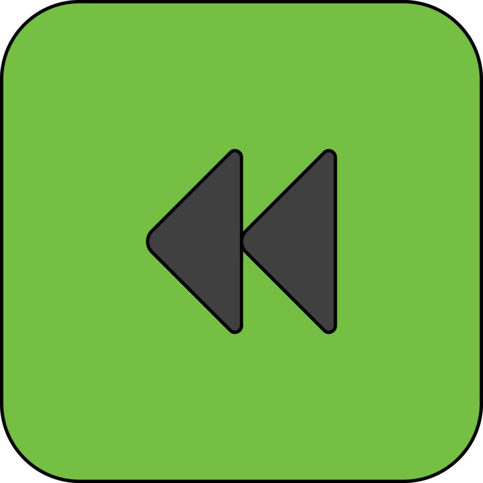 Rewind button icon in green background with stroke for multimedia. vector