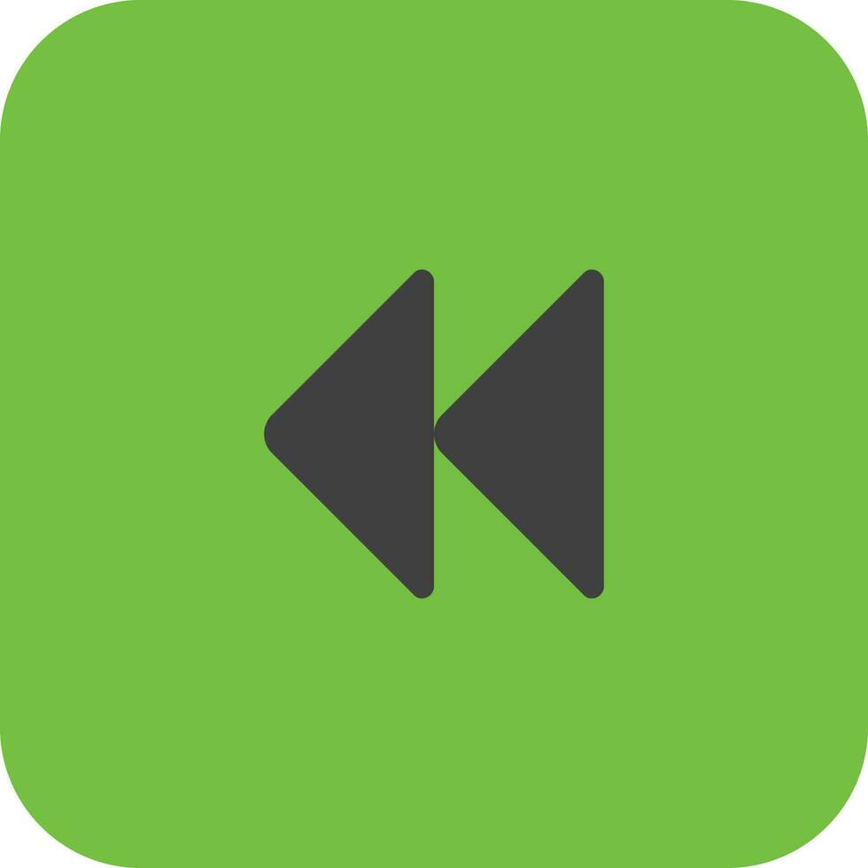 rebobinar botón icono en verde antecedentes para multimedia. vector