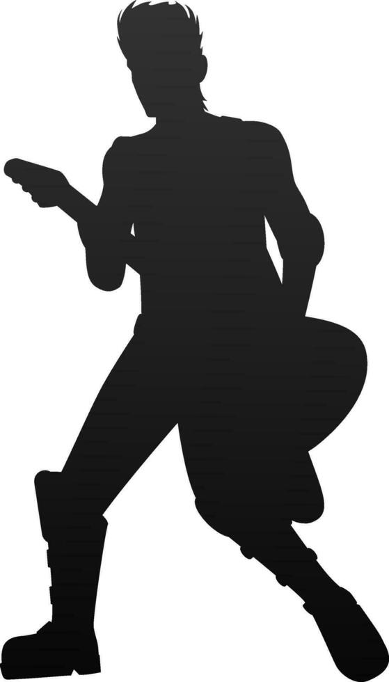 Standing man silhouette holding guitar. vector