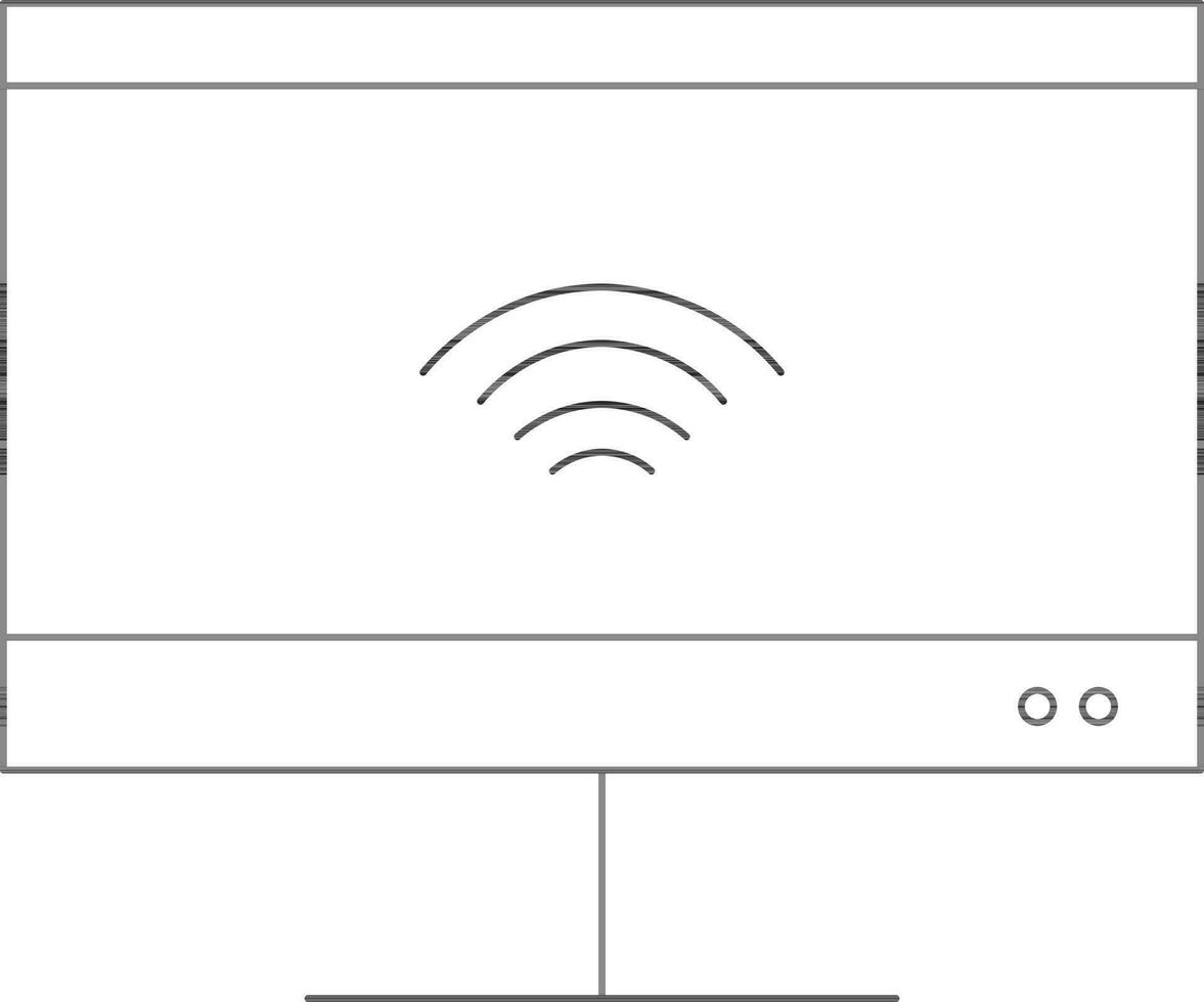 WiFi Connected Desktop Icon In Black Line Art. vector