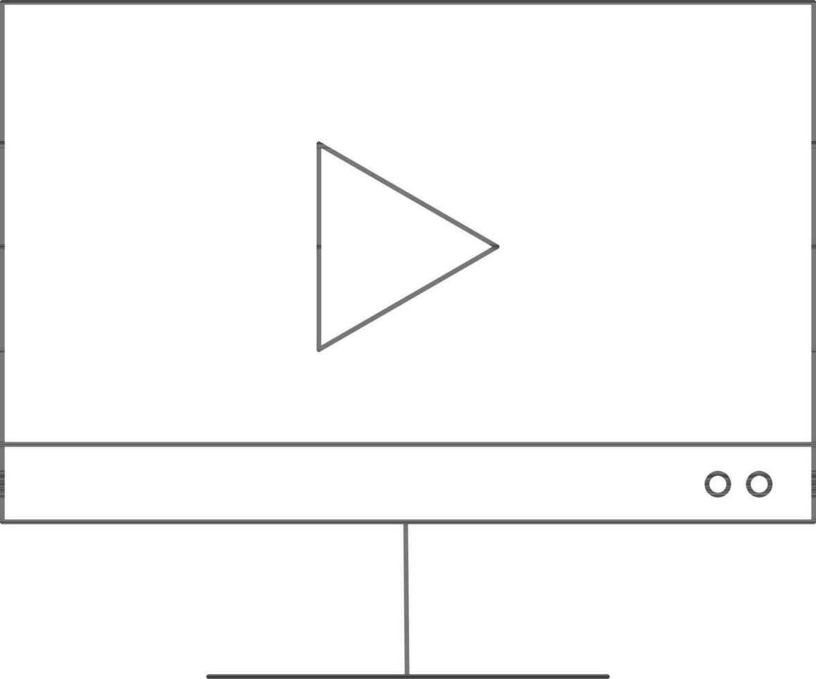 Line Art Illustration Of Video Play In Desktop Icon. vector