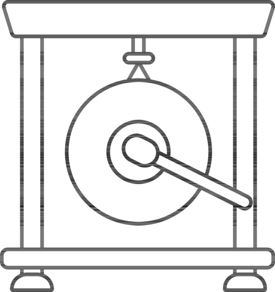 Vector Illustration Of Gong Instrument In Black Thin Line Art.