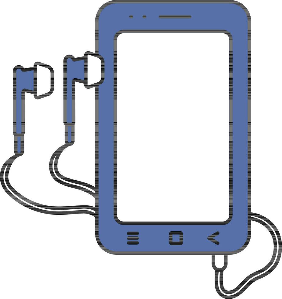 Smartphone with Earphone Icon In Blue and White Color. vector