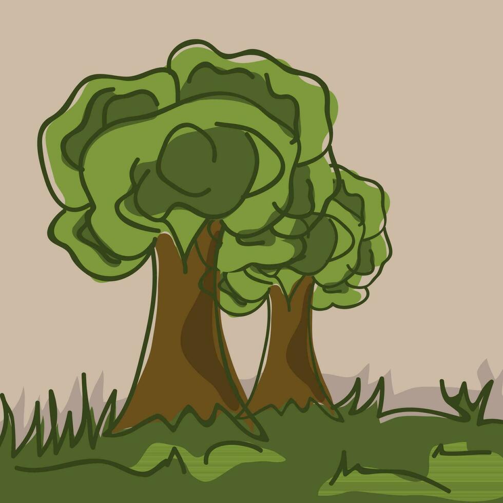 Green trees with grass. vector