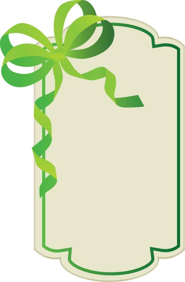 Glossy green bow ribbon decorated blank frame. vector