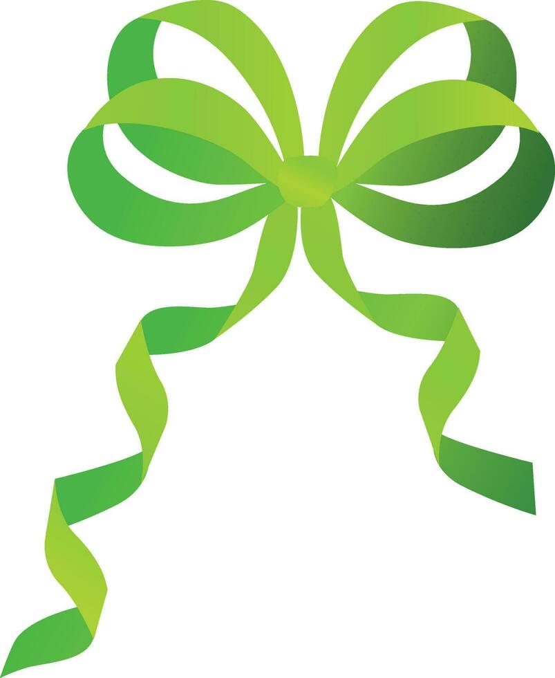 Glossy green bow ribbon on white background. vector