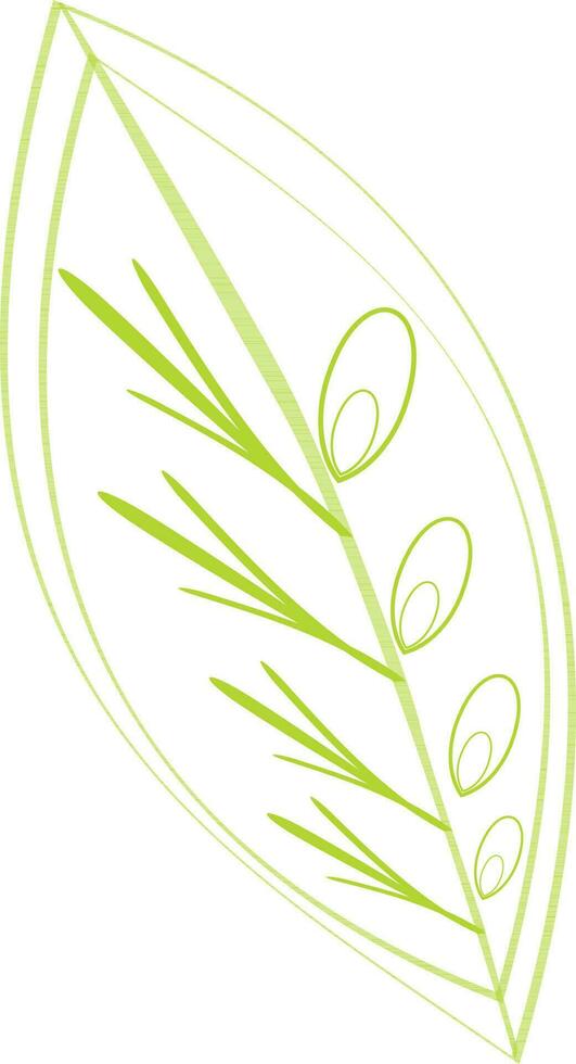 Green line art illustration of a leaf. vector