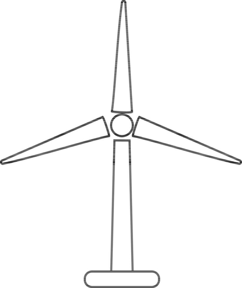 Flat style windmill in black line art. vector