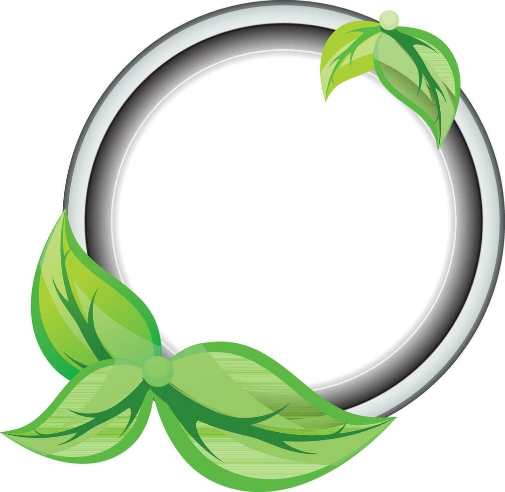 Green leaves decorated blank circle frame. vector