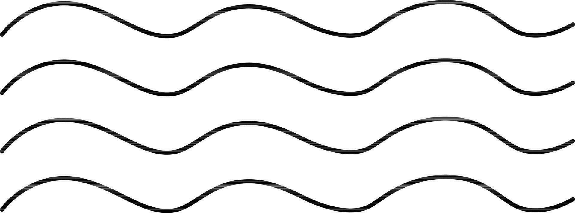 Black line art waves in flat style. vector